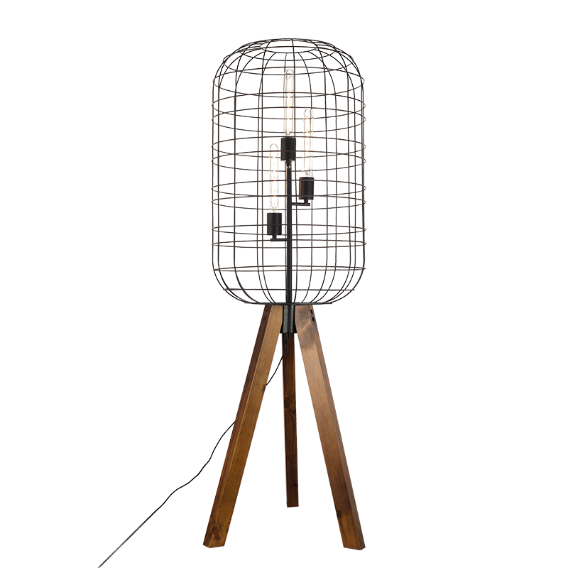 NETTO ΕΠΙΔΑΠΕΔΙΟ Φ/Σ 3ΧΕ27 ΜΕΤΑΛΛΙΚΟ ΜΑΥΡΟ+ΞΥΛΟ Φ50ΧΗ140CM PROMETHEUS